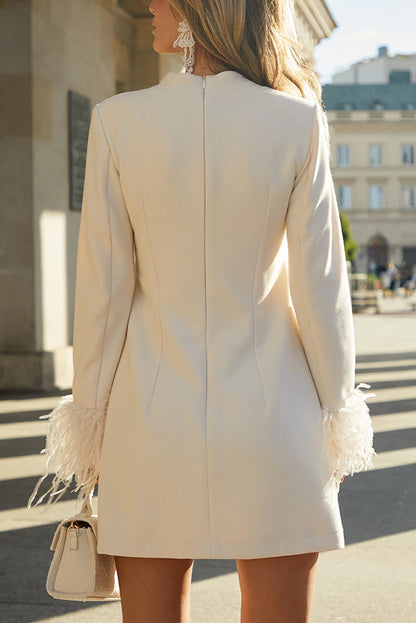 Mock Neck Long Sleeve Feather Cuff Shift Mini Dress