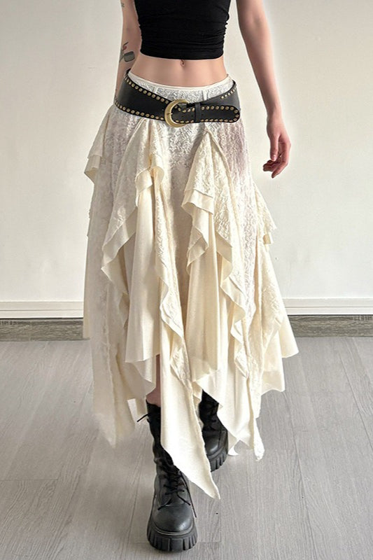 Vintage Asymmetrical Ruffle Boho Skirt