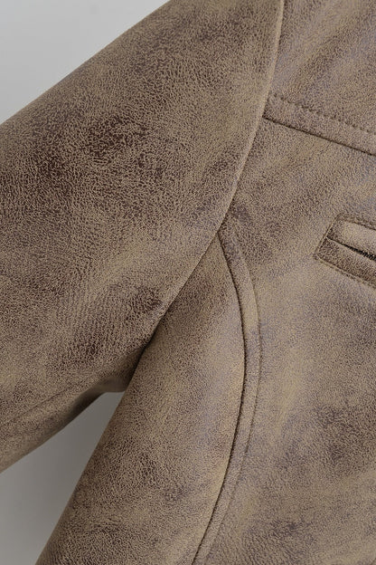 Refined Stand Collar Cropped Moto Jacket