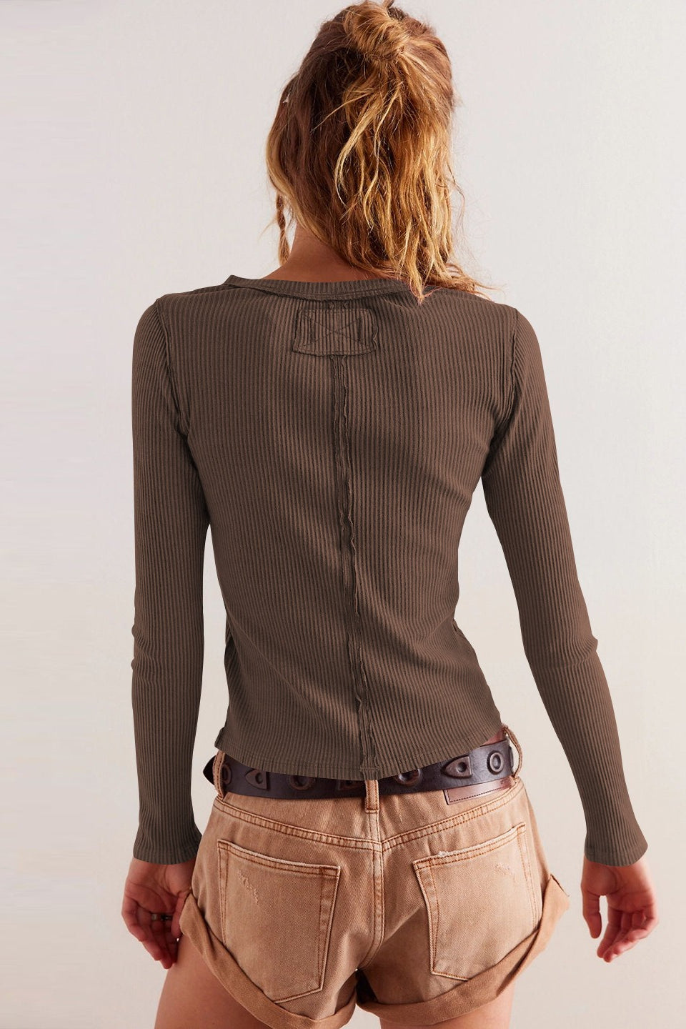 Round Neck Long Sleeve Ribbed Cardigan
