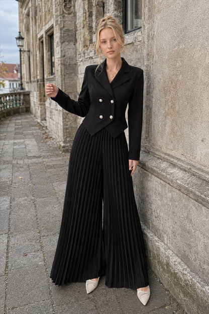 Tailored Pleated Two Piece Blazer Pants Set