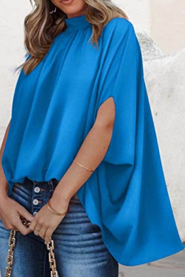 Dolman Sleeve Stand Collar Loose Casual Shirt