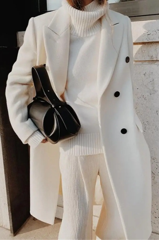 Solid Lapel Double Breasted Slim Overcoat