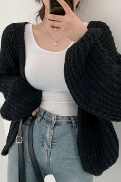 Chic Oversized Lantern Sleeve Cardigan