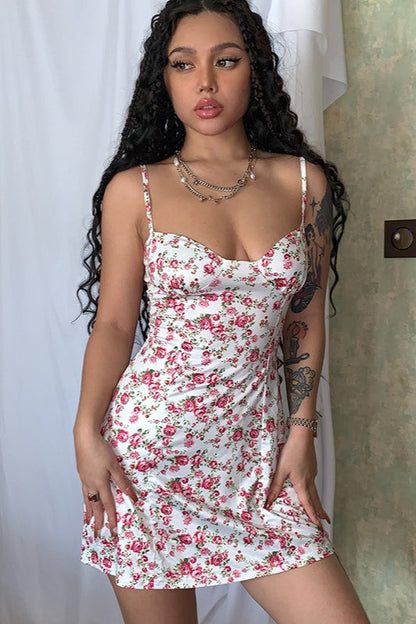 Printed Strap Slim Mini Floral Dress