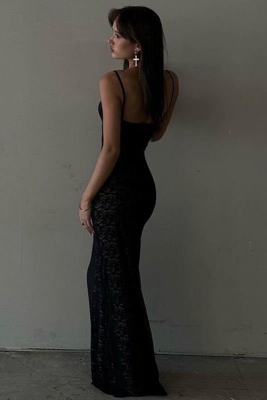 Deep V Backless Maxi Lace Dress