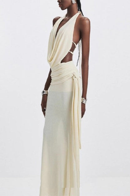 Halter High Waist Open Back Reception Dress