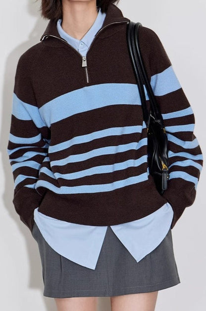 Color Block Striped Knit Sweater