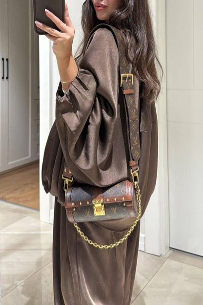 Brown Jacket + Drawstring Pants Casual Two-piece Suit