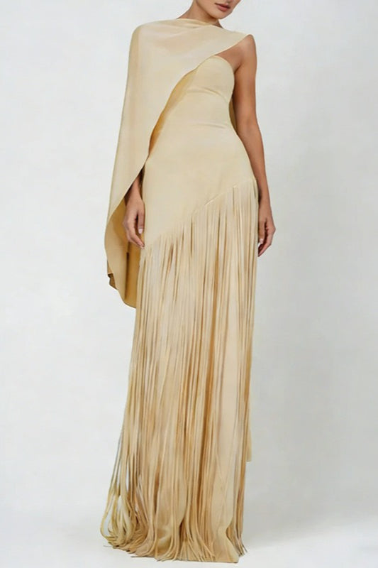 Fringe Hem Slim Fit Shawl Design Boho Dress