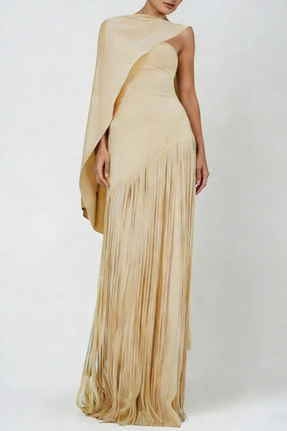 Fringe Hem Slim Fit Shawl Design Boho Dress