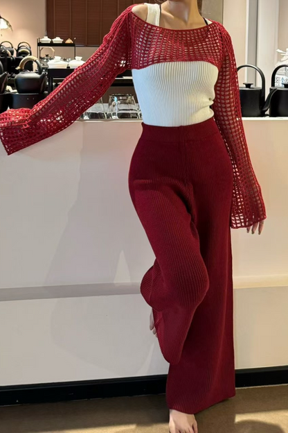 Solid Cutout Sheer Cropped Long Sleeve Crop Top