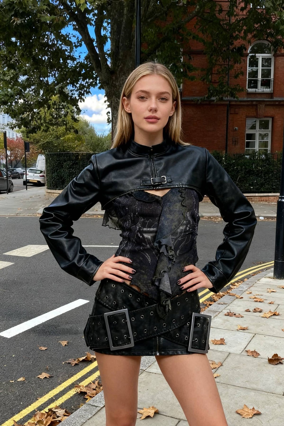 Grunge Cross Belt Faux Leather Mini Skirt