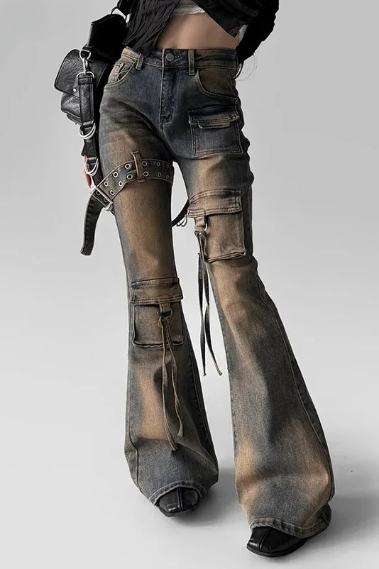 Low Waist Flare Cargo Jeans