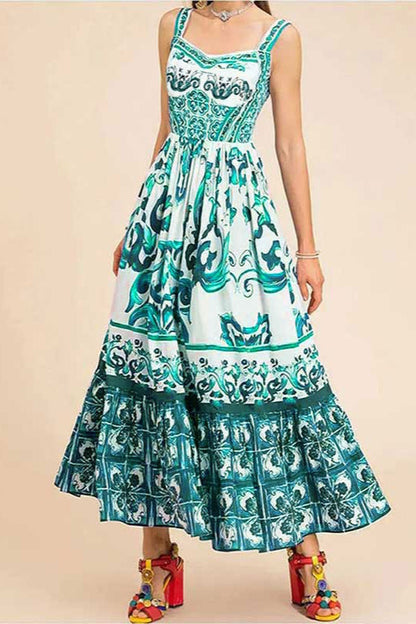 Ethnic Print Flowy Maxi Boho Dress