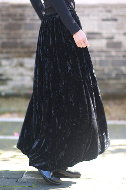 Vintage Velvet Tie Dye Swing Midi Skirt
