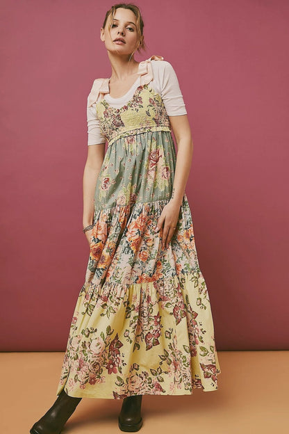 Light Tone Printed Patchwork Maxi Boho Dress