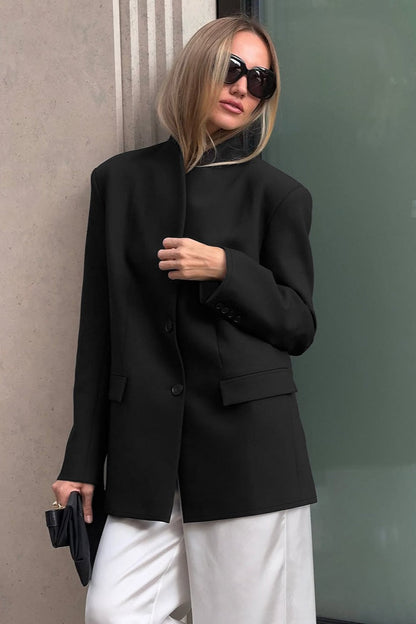 Elegant Stand Collar Slim Blazer
