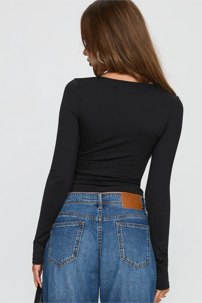 Y2K Spicy Deep V Cutout Slim Long Sleeve Crop Top