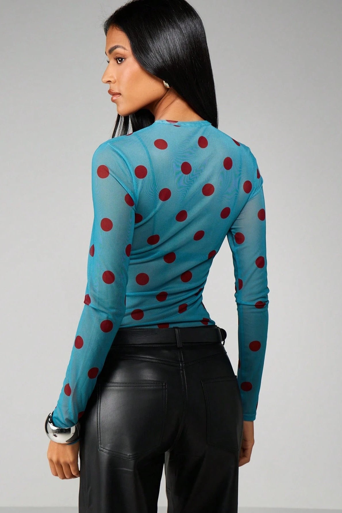 Polka Dot Sheer Mesh Long Sleeve Tee
