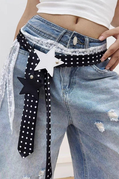 Retro Polka Dot Scarf Lace Two Piece Belt Set