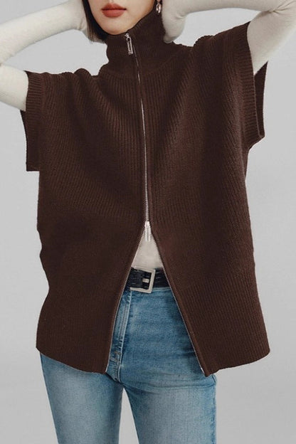 Dual Zip Turtleneck Knit Top