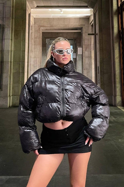 High Neck Cropped Puffer Coat