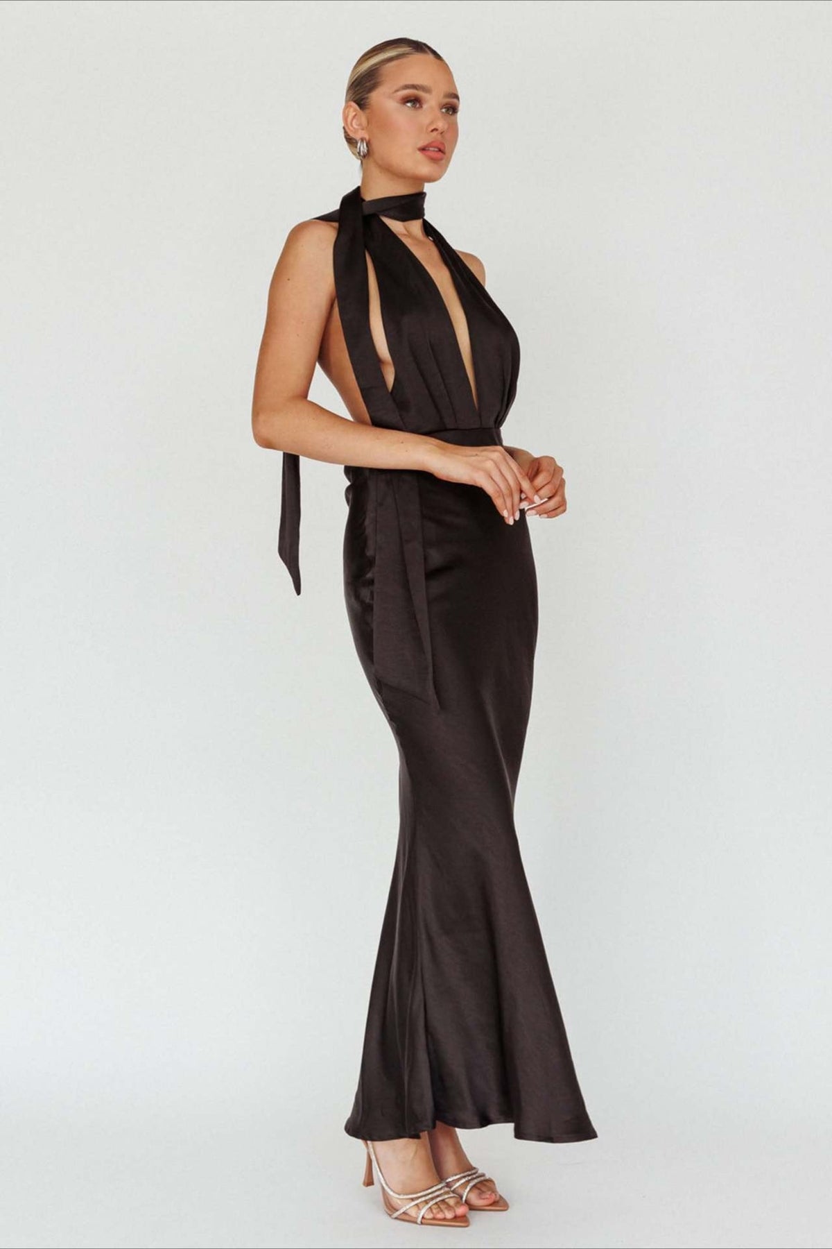Deep V Halter Backless Prom Dress