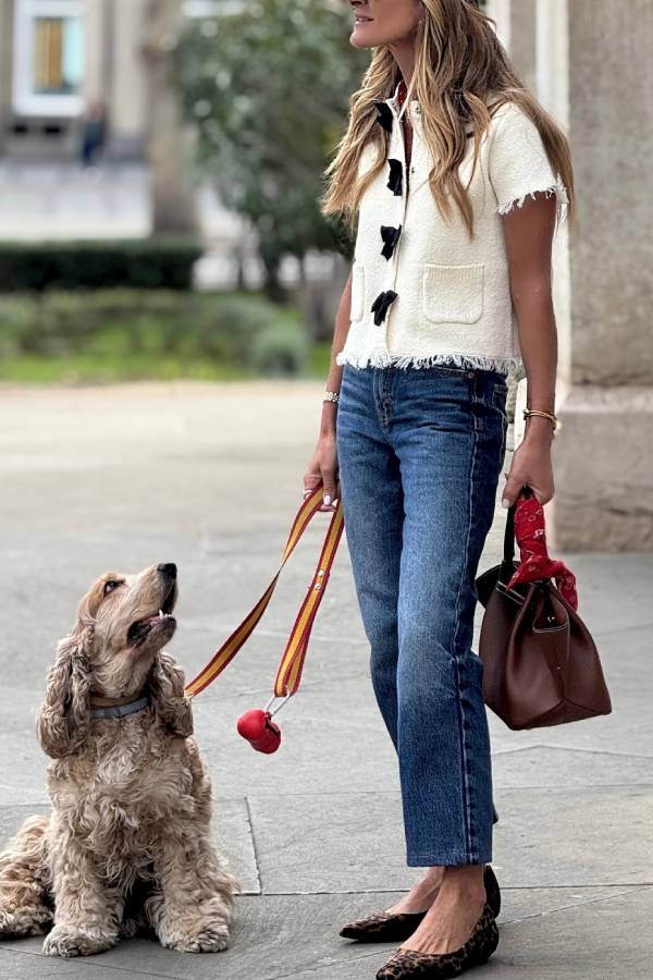 Tweed Cropped Short‑Sleeve Jacket With Bow Details