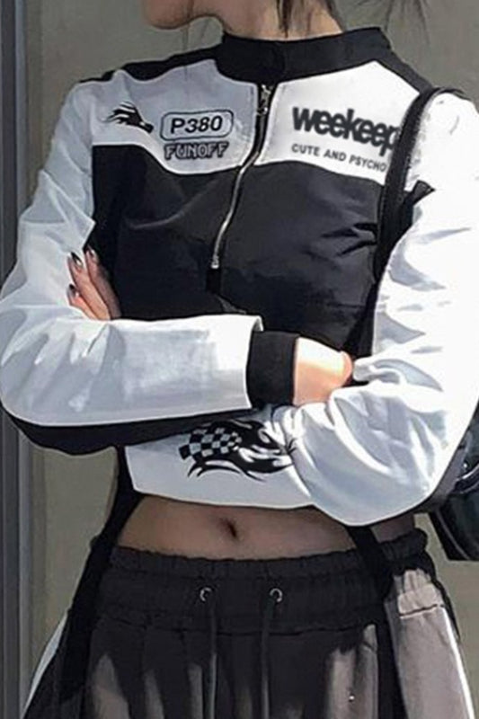 Contrast Letter Print Utility Jacket