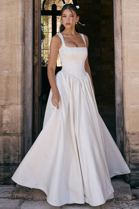 Solid Color A Line Slip Prom Dress