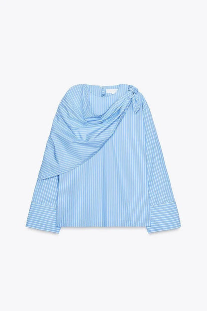 Meliora Striped Multi Position Scarf Long Sleeve H-line Shirt