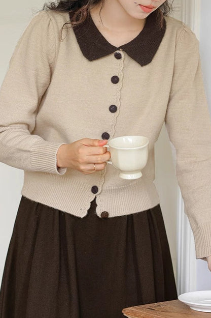 Peter Pan Collar Color Block Cardigan