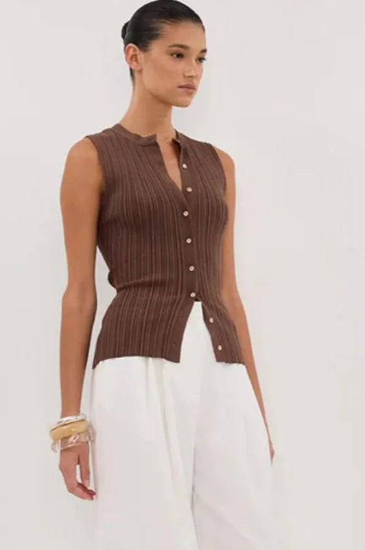 Sleeveless Cropped Knit Cardigan