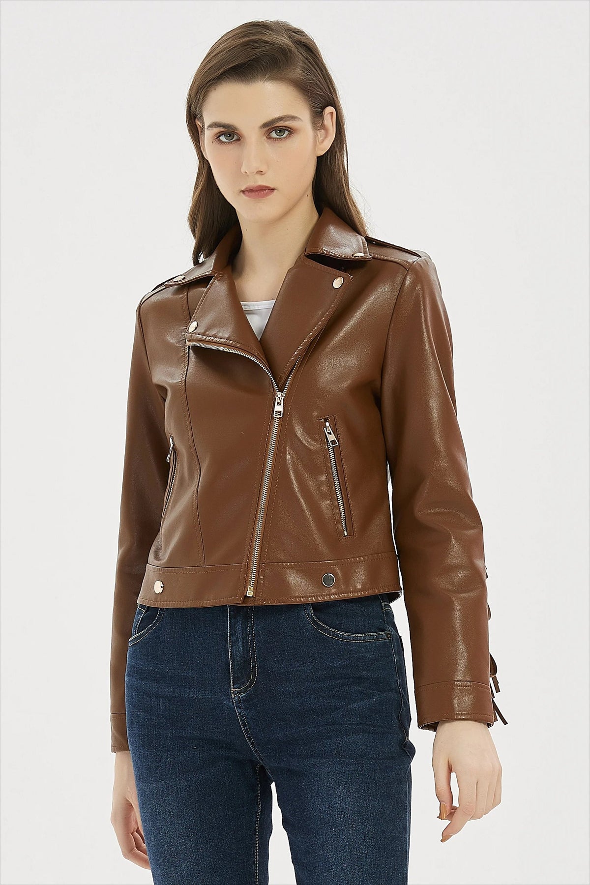 Faux Leather Tassel Biker Jacket