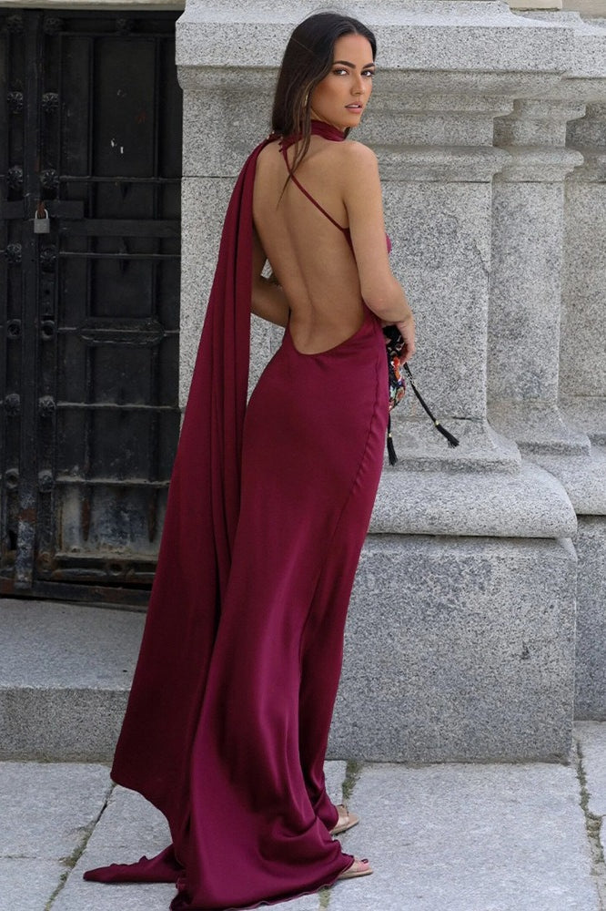 Backless Tie Detail Bodycon Prom Dress
