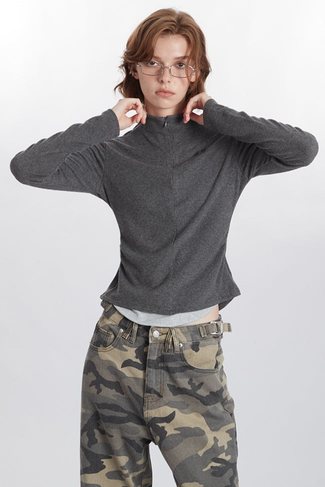 Layered Collar Slim Knit Top