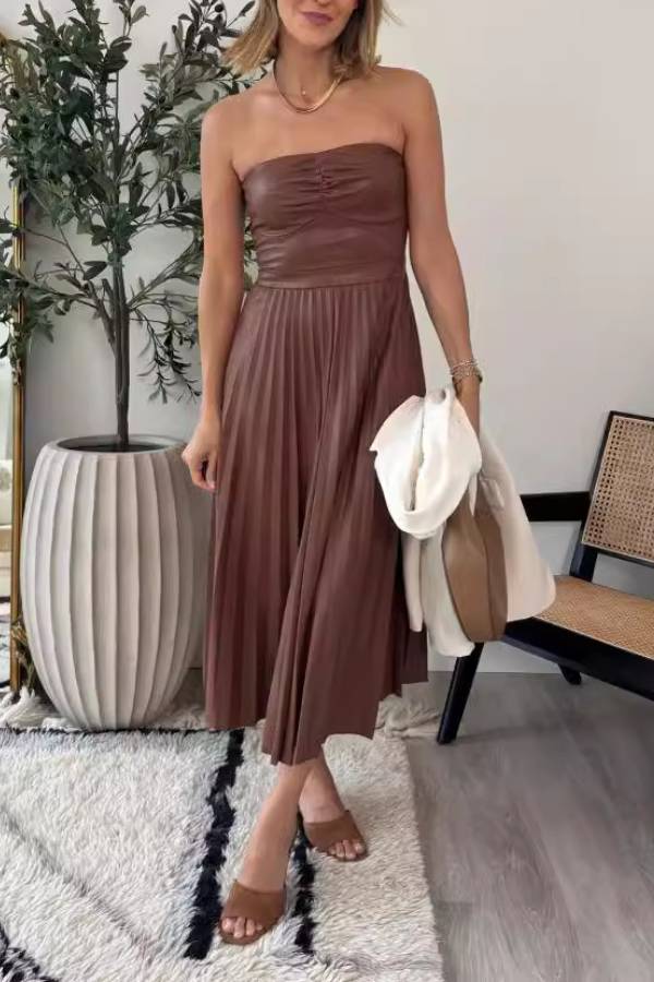 Strapless Ruched Pleated Dress