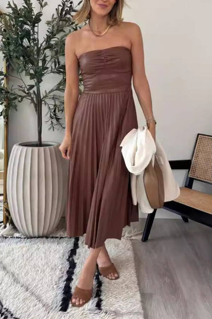 Strapless Ruched Pleated Dress