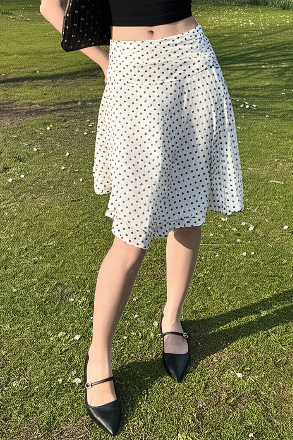 Polka Dot Low Waist Ruffle Hem A-Line Skirt