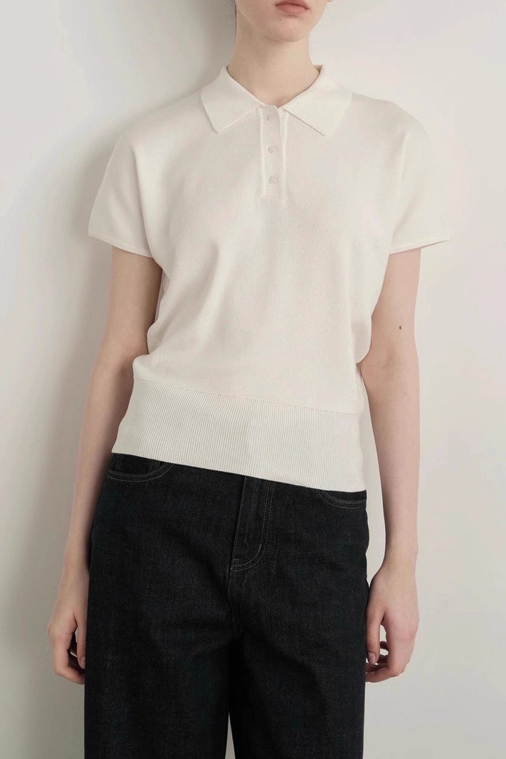 Vintage White Polo Knit Top