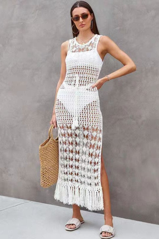 Cut Out Knit Fringe Beach Boho Dress