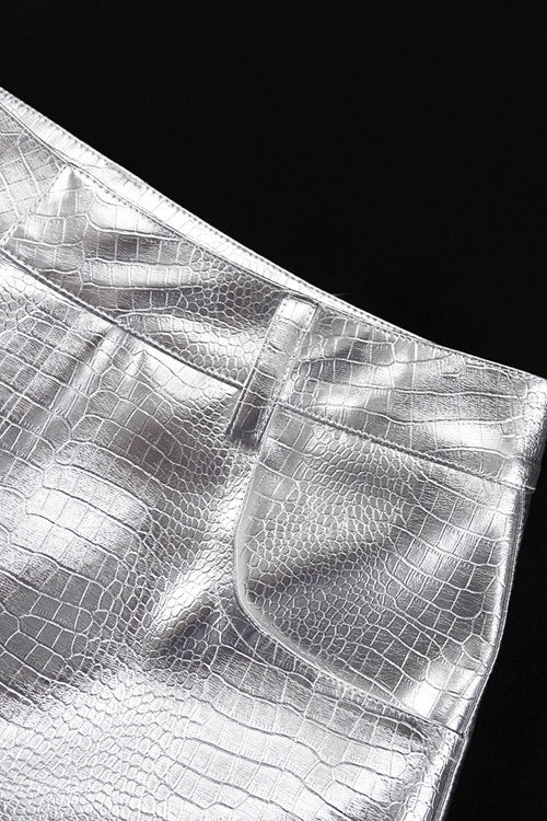 PU Leather Scale High Waist Long Pants