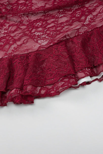 Lace Bustier Ruffle Hem Cocktail Dress