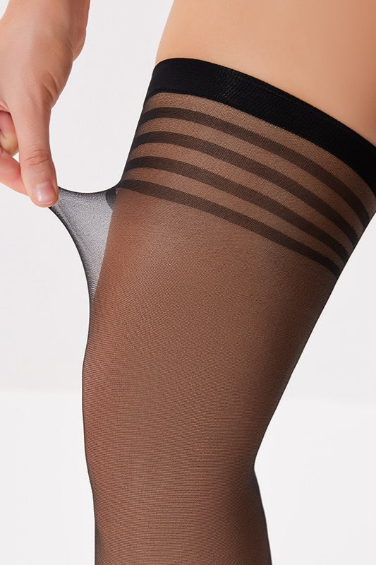 Sheer Striped Black Thigh-High Stockings