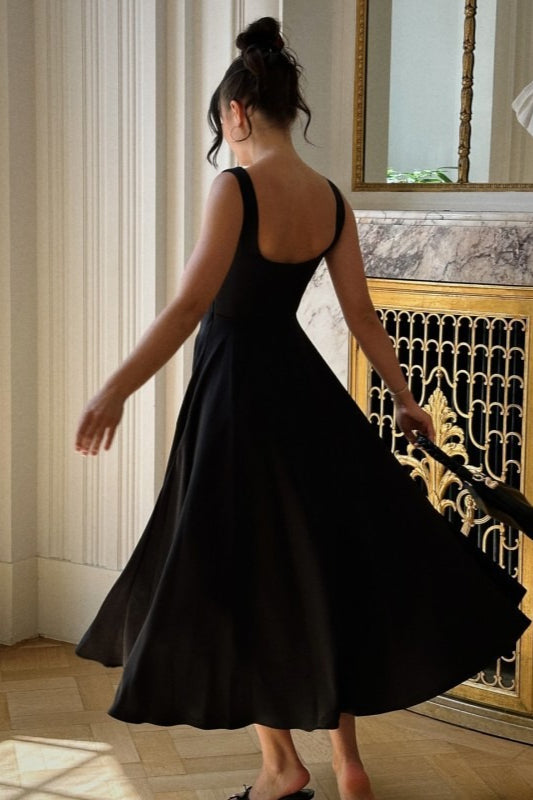 Solid Square Neck Sleeveless Cocktail Dress