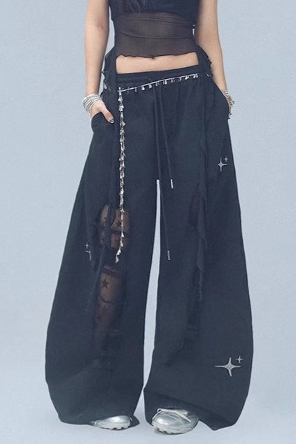 Ripped Lace Patchwork Relaxed Jeans
