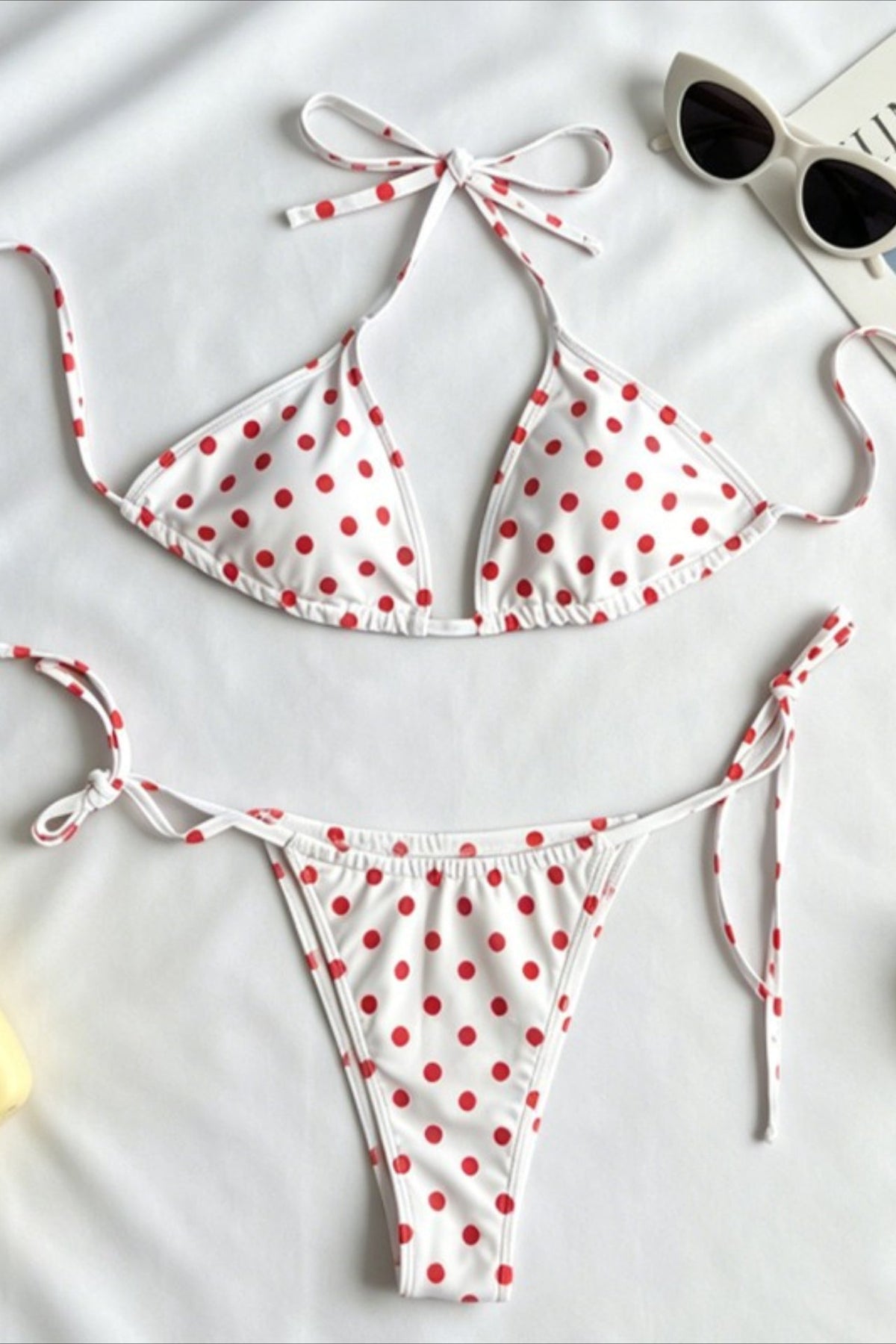 Retro Polka Dot Halter Triangle Bikini Set
