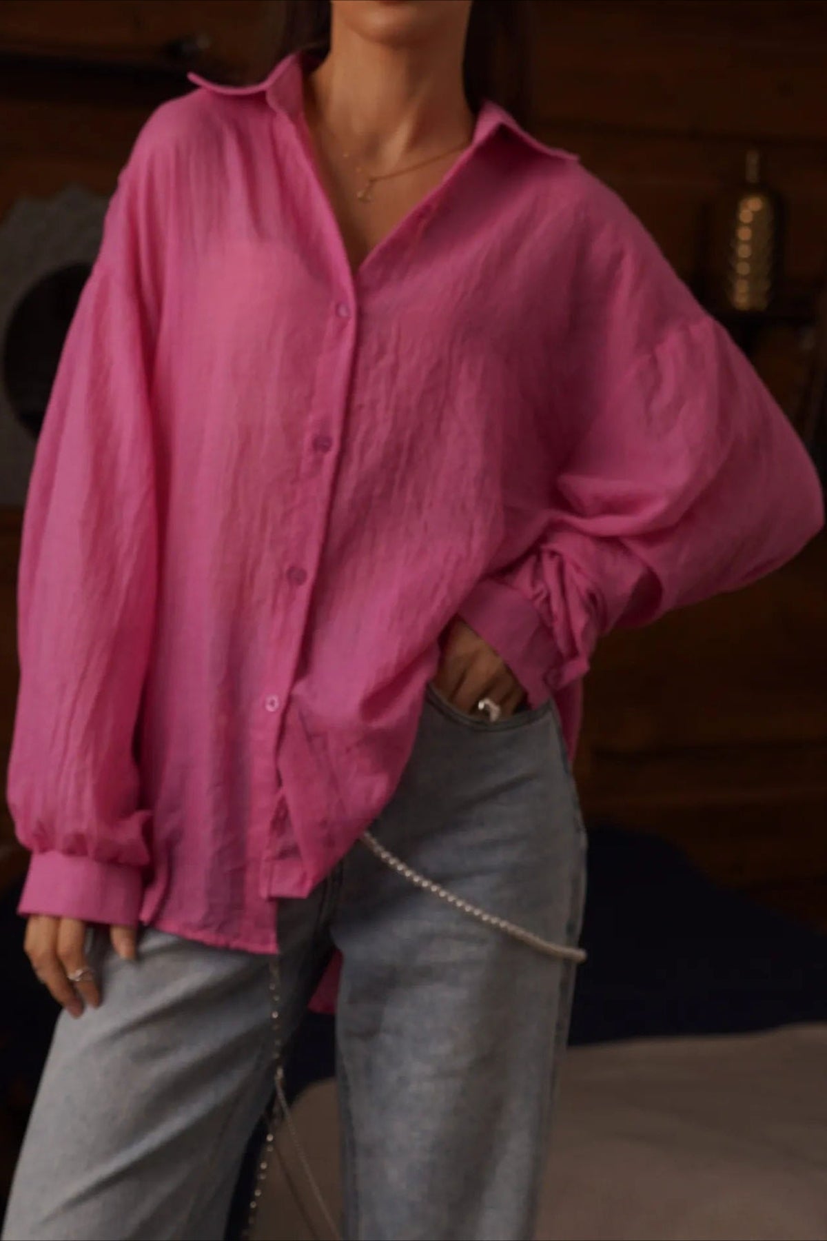 Solid Lightweight Long Sleeve Blouse