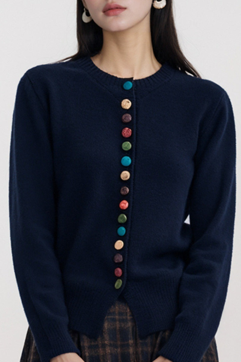 Round Neck Color Button Cardigan